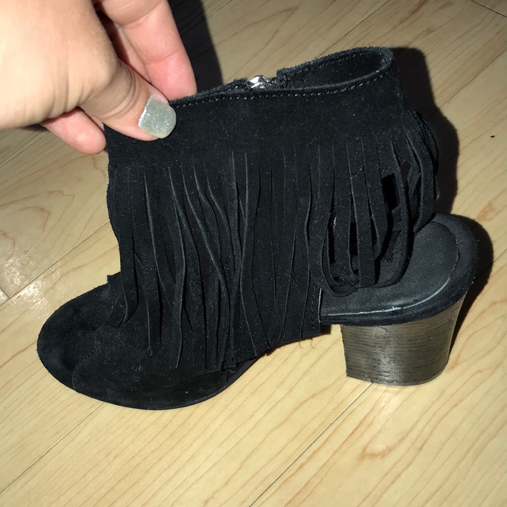 Fringe open ankle bootie